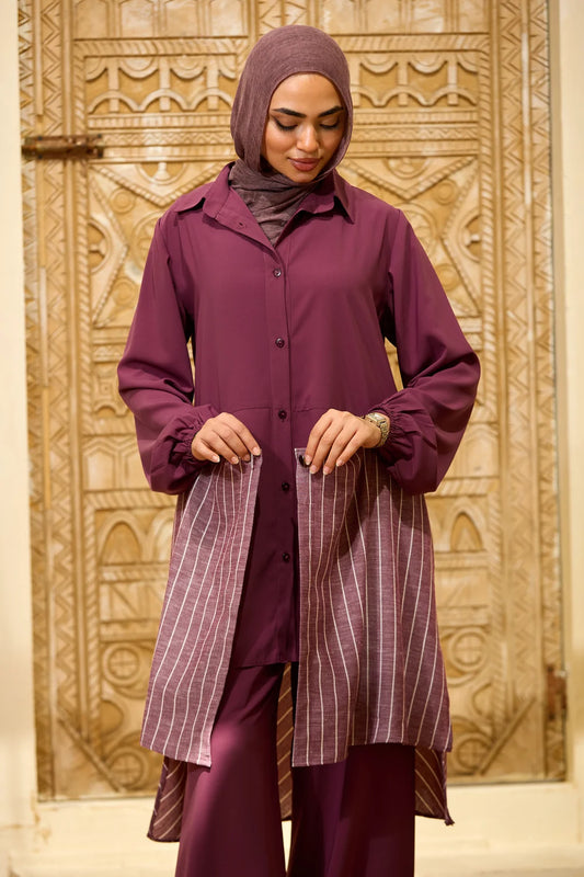 Layered Striped Top & Wide-Leg Trousers Co-ord Set