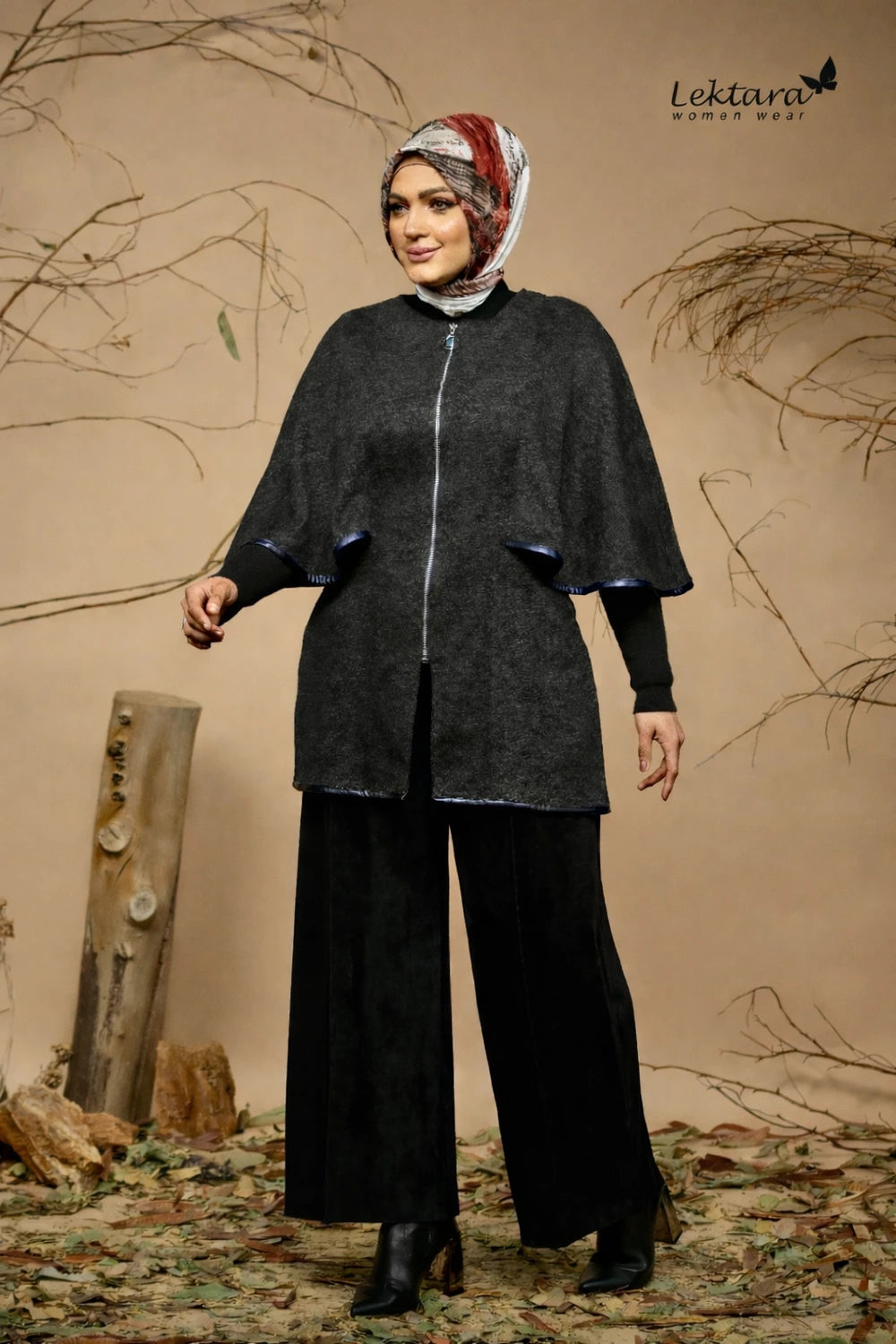 Wool Lycra Cape-Sleeve Jacket