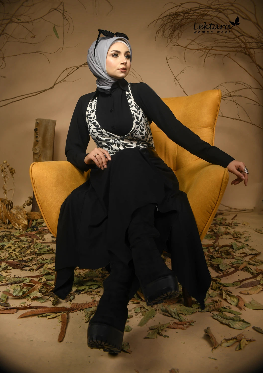 Long sleeve wool dress styled for formal winter occasions