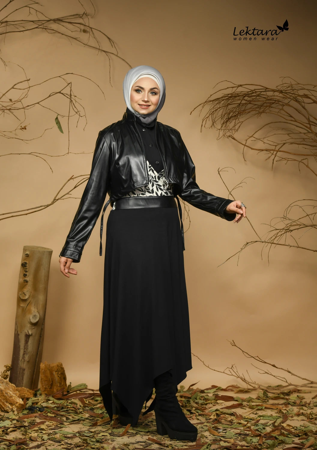 modest formal dress with flowing silhouette and elegant detailing