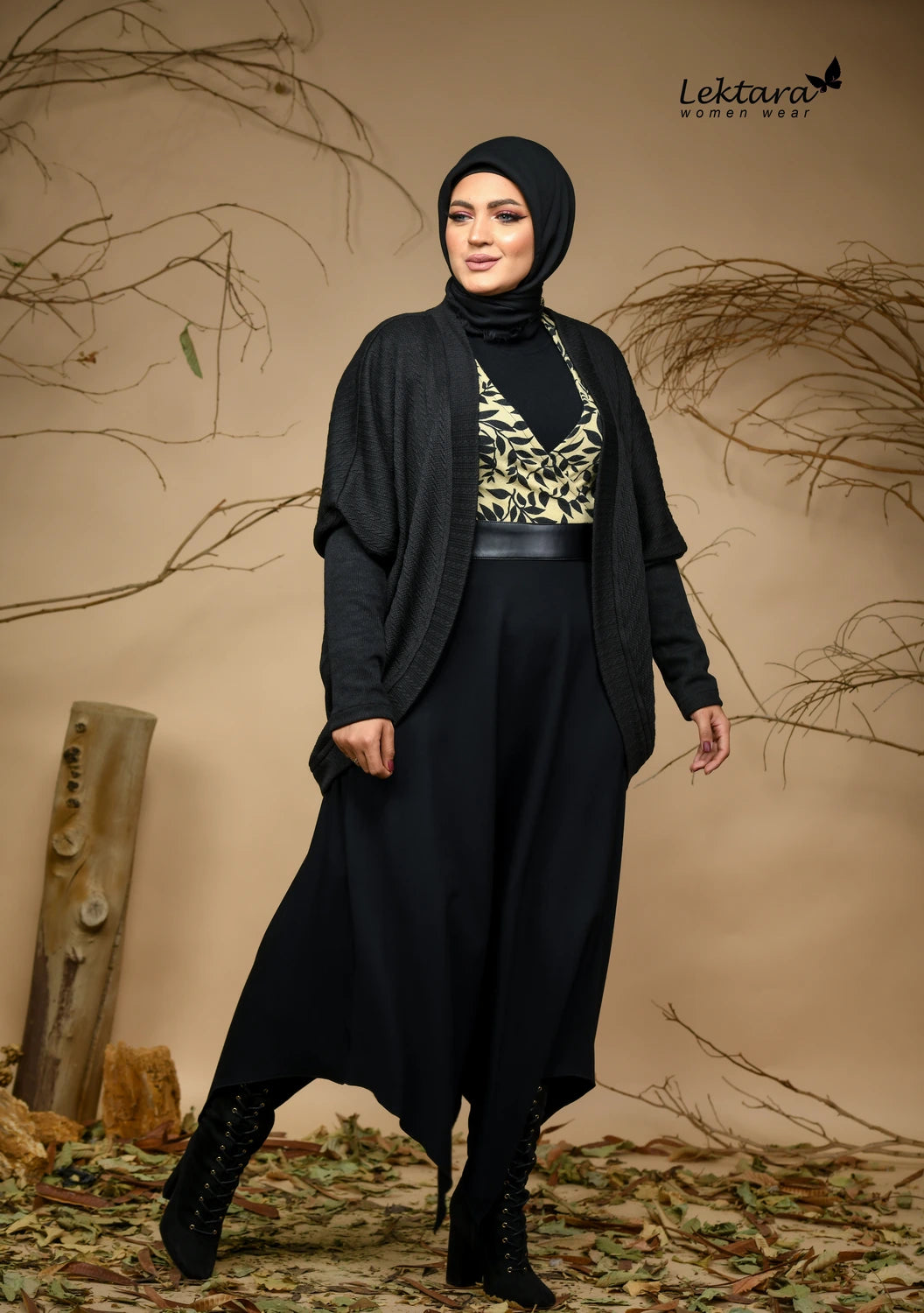 Long modest formal dress with flowing silhouette and elegant detailing