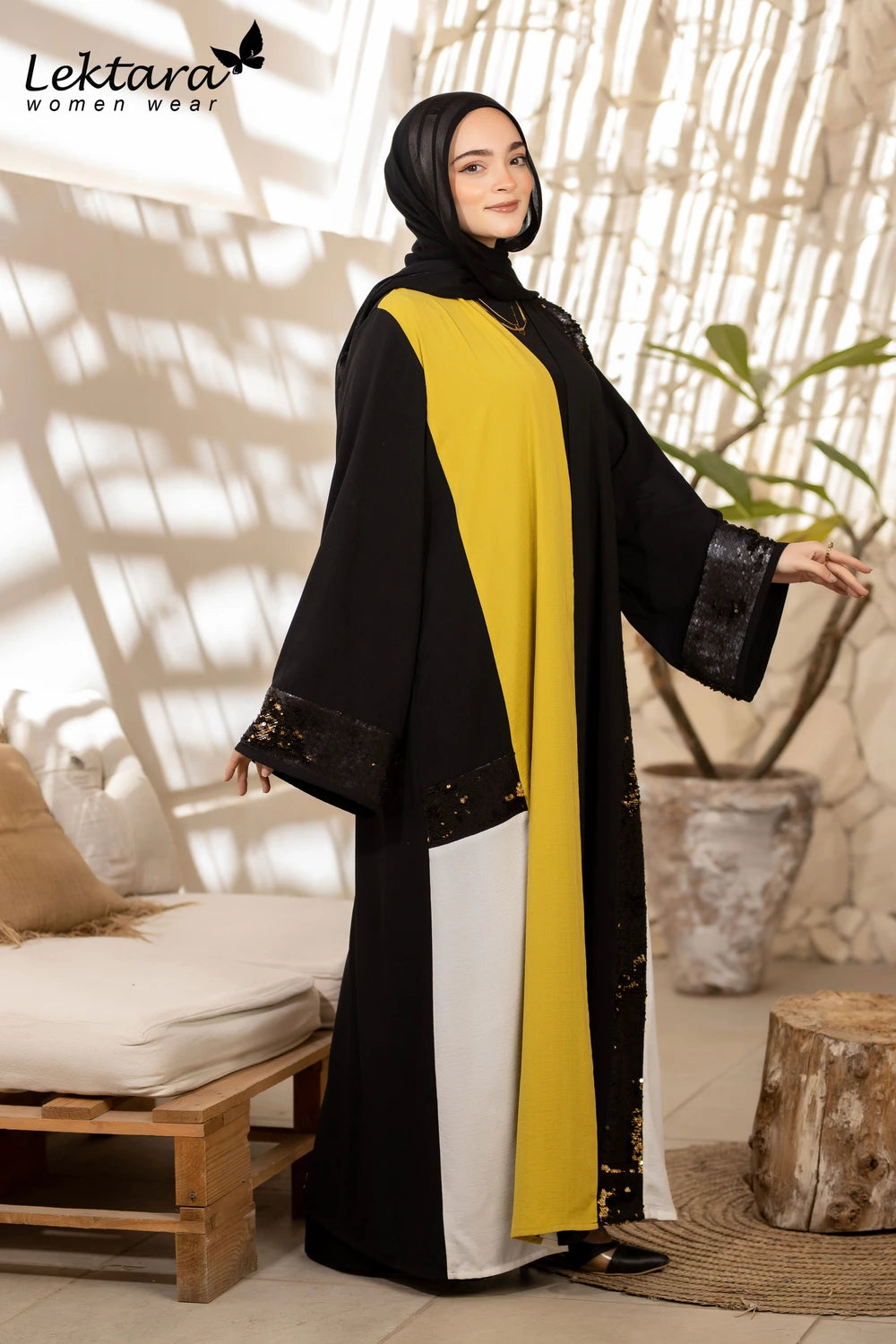 Long Crepe Kaftan with Sequin Detail