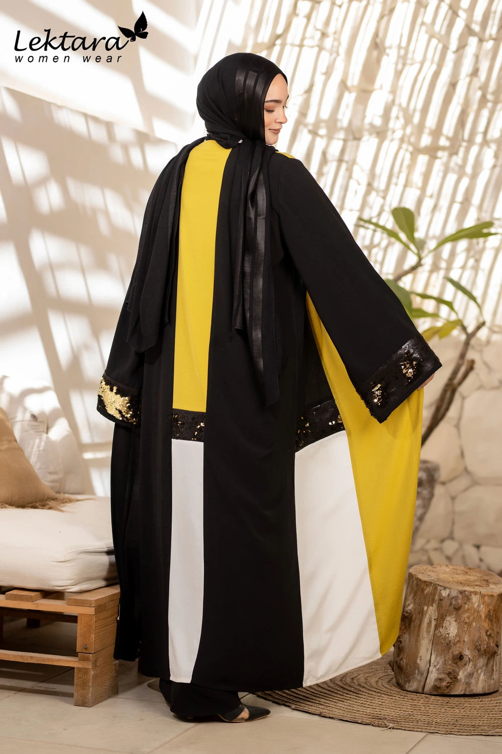 Long Crepe Kaftan with Sequin Detail