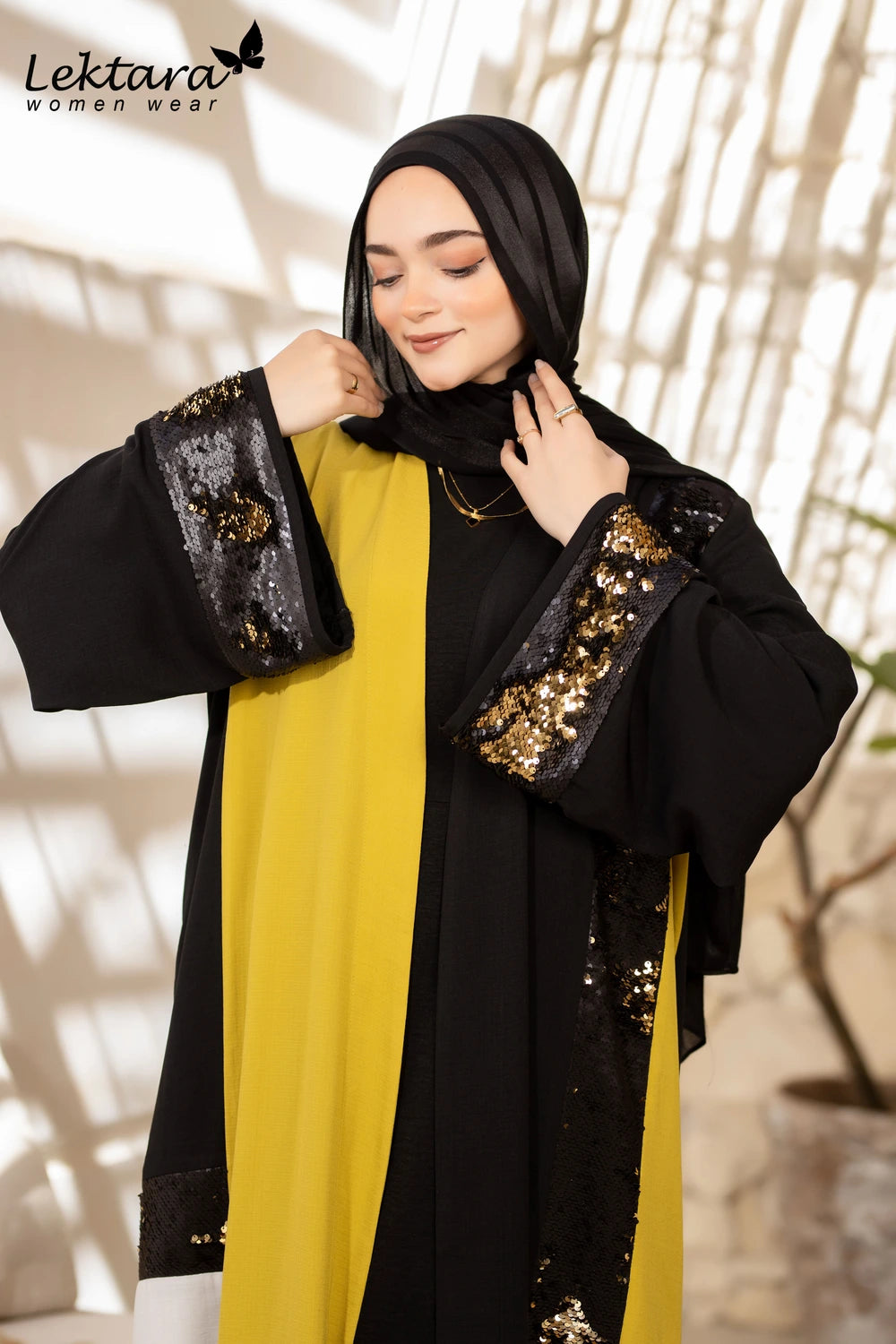 Long Crepe Kaftan with Sequin Detail