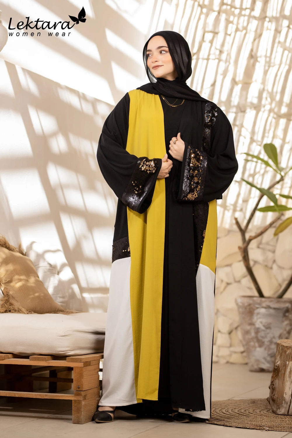 Long Crepe Kaftan with Sequin Detail
