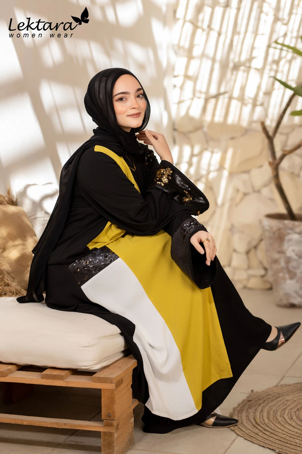 Long Crepe Kaftan with Sequin Detail