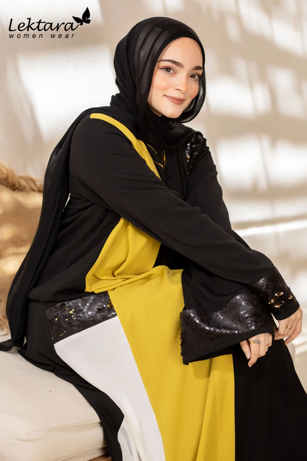 Long Crepe Kaftan with Sequin Detail