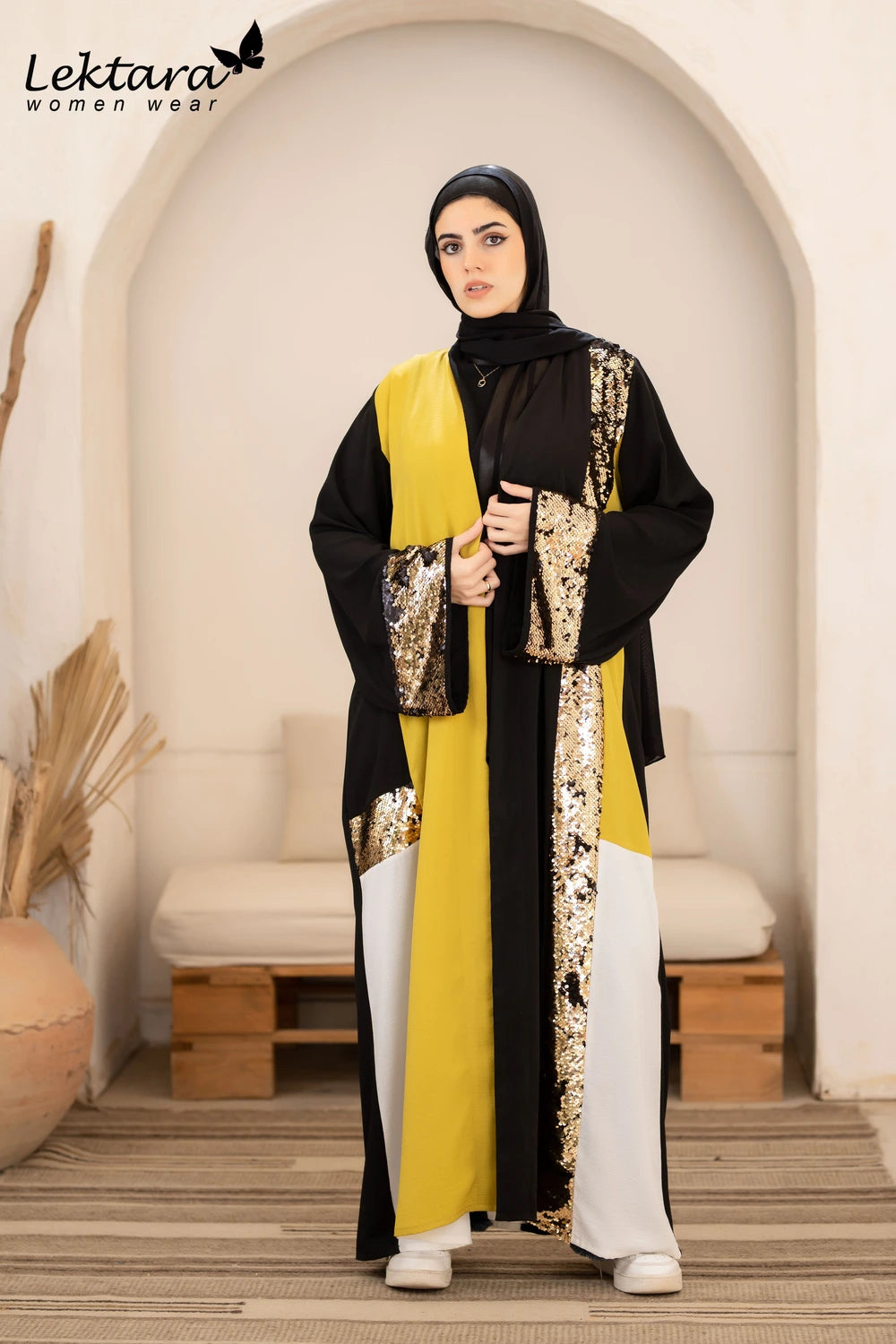 Long Crepe Kaftan with Sequin Detail
