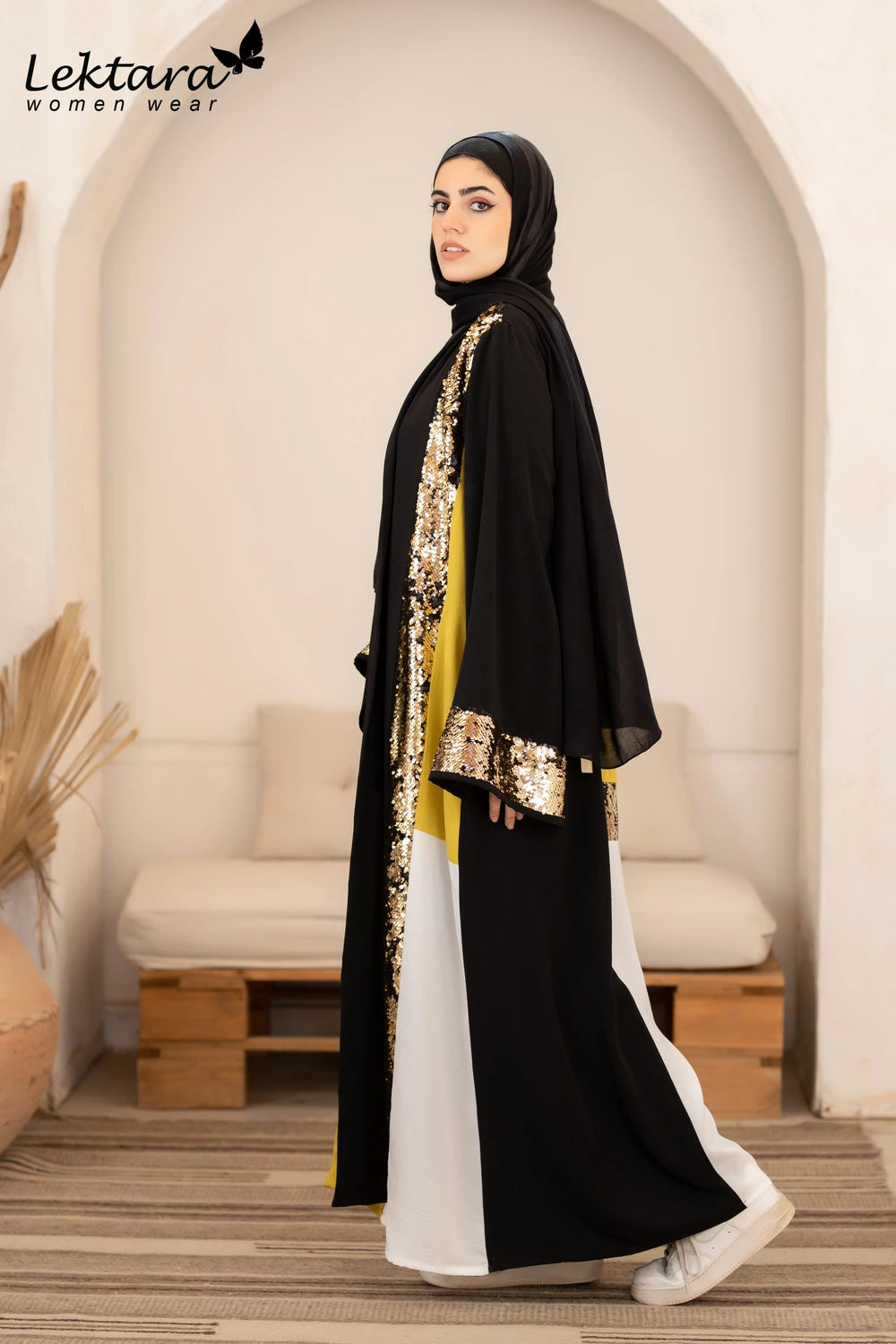 Long Crepe Kaftan with Sequin Detail
