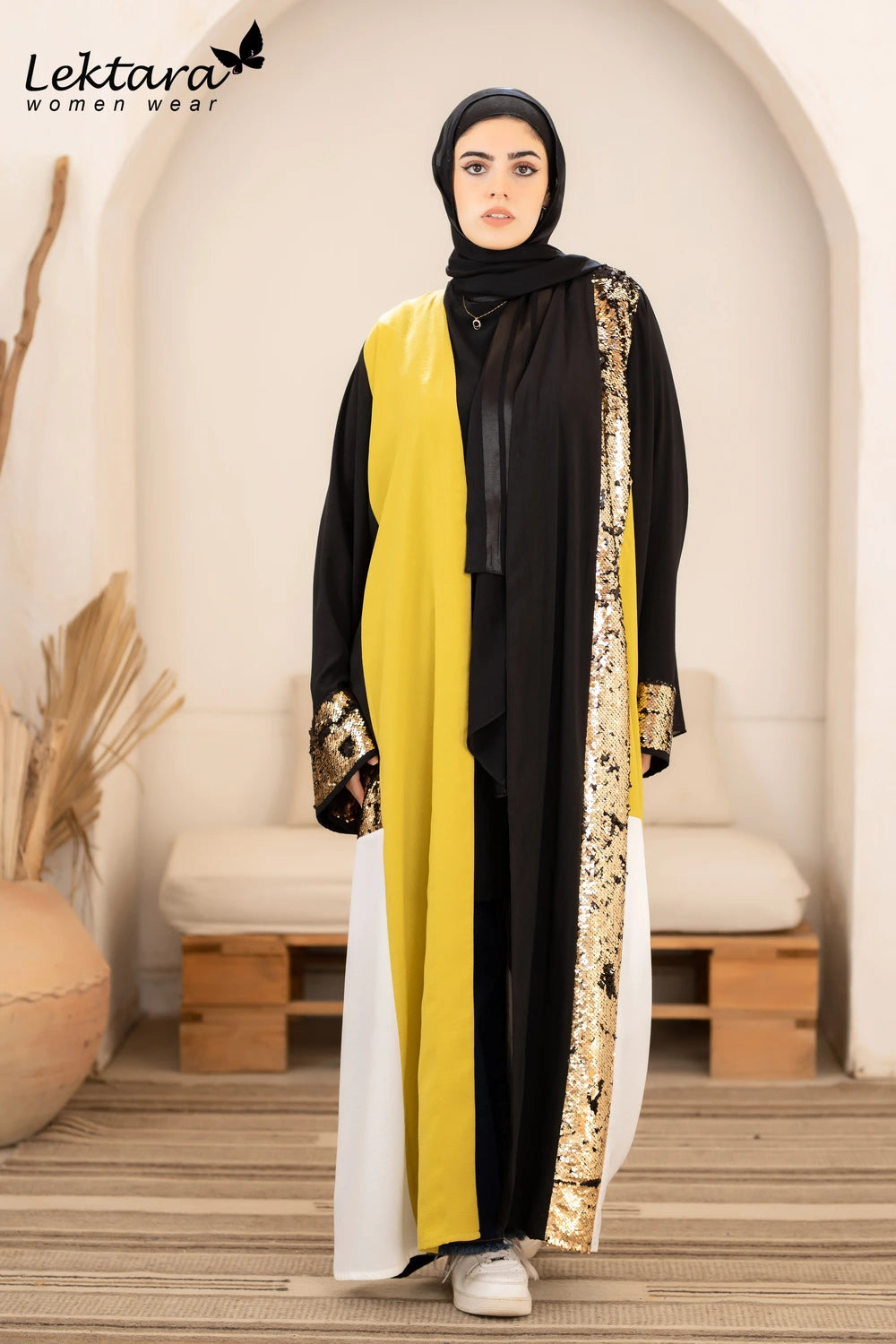 Long Crepe Kaftan with Sequin Detail