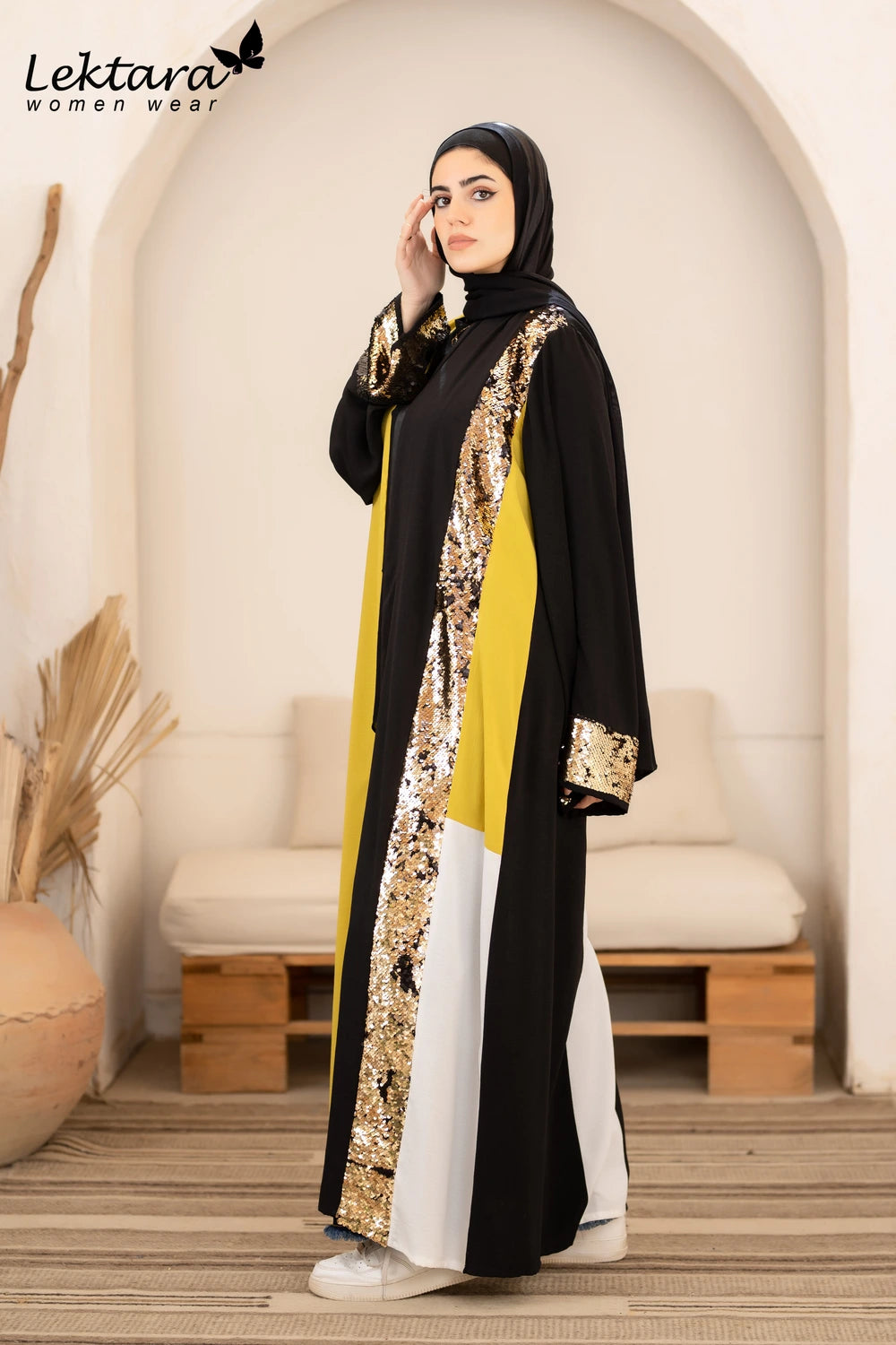 Long Crepe Kaftan with Sequin Detail