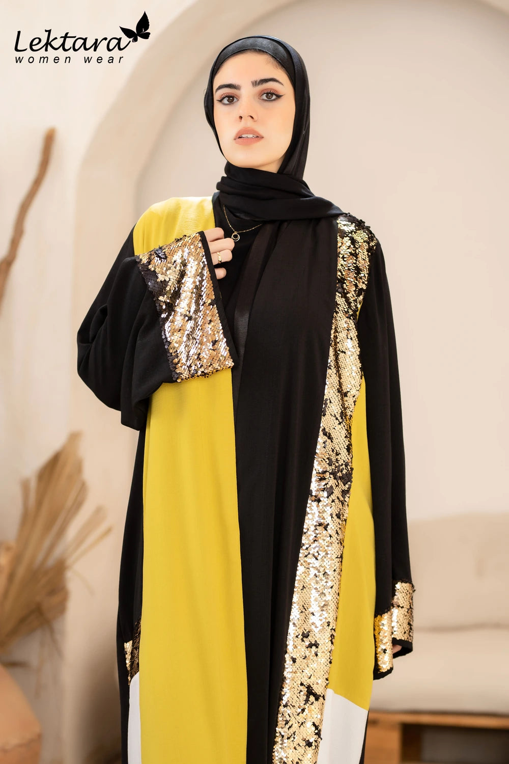 Long Crepe Kaftan with Sequin Detail