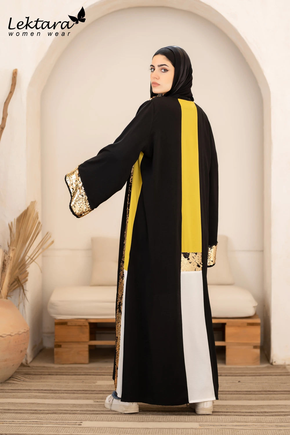 Long Crepe Kaftan with Sequin Detail