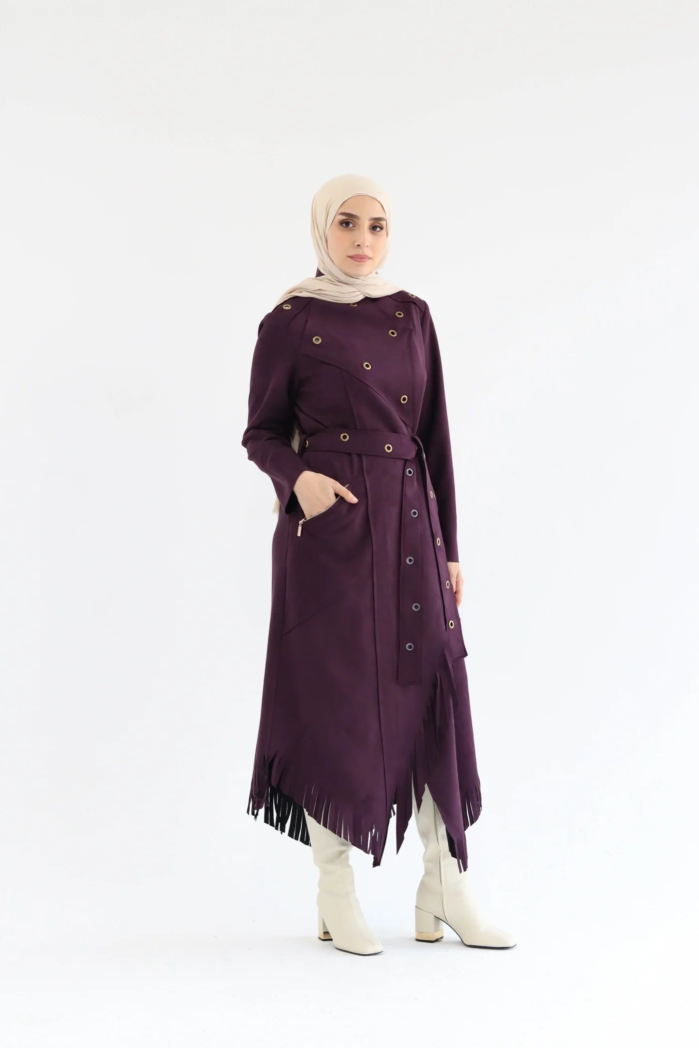 Burgundy cowboy dress full outfit view for formal and evening wear