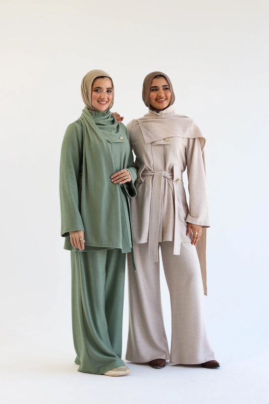 Elegant knit jacket and pants modest winter set for formal and daily wear
