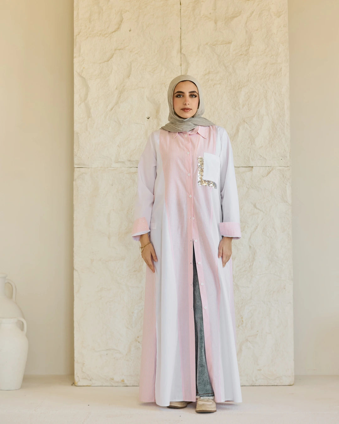 Plain & Striped Poplin Shirt Dress