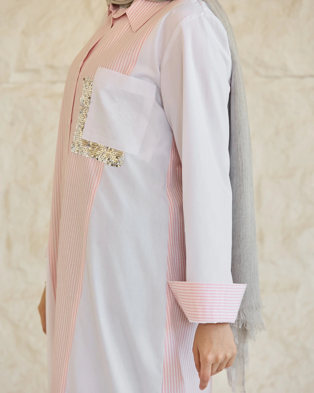 Plain & Striped Poplin Shirt Dress