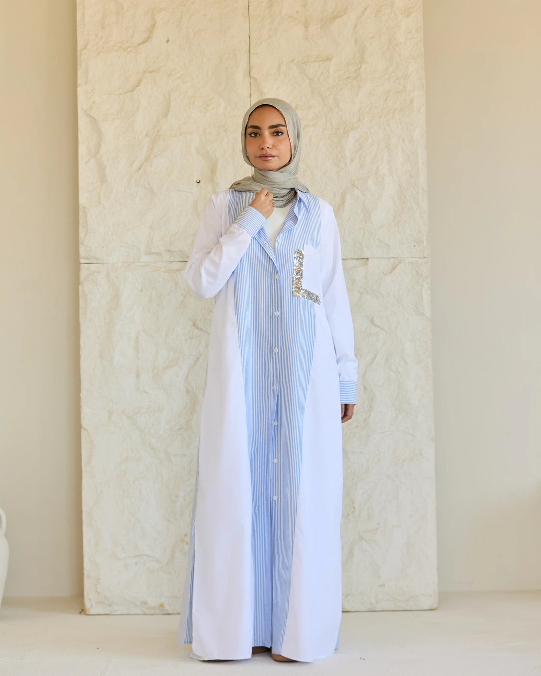 Plain & Striped Poplin Shirt Dress