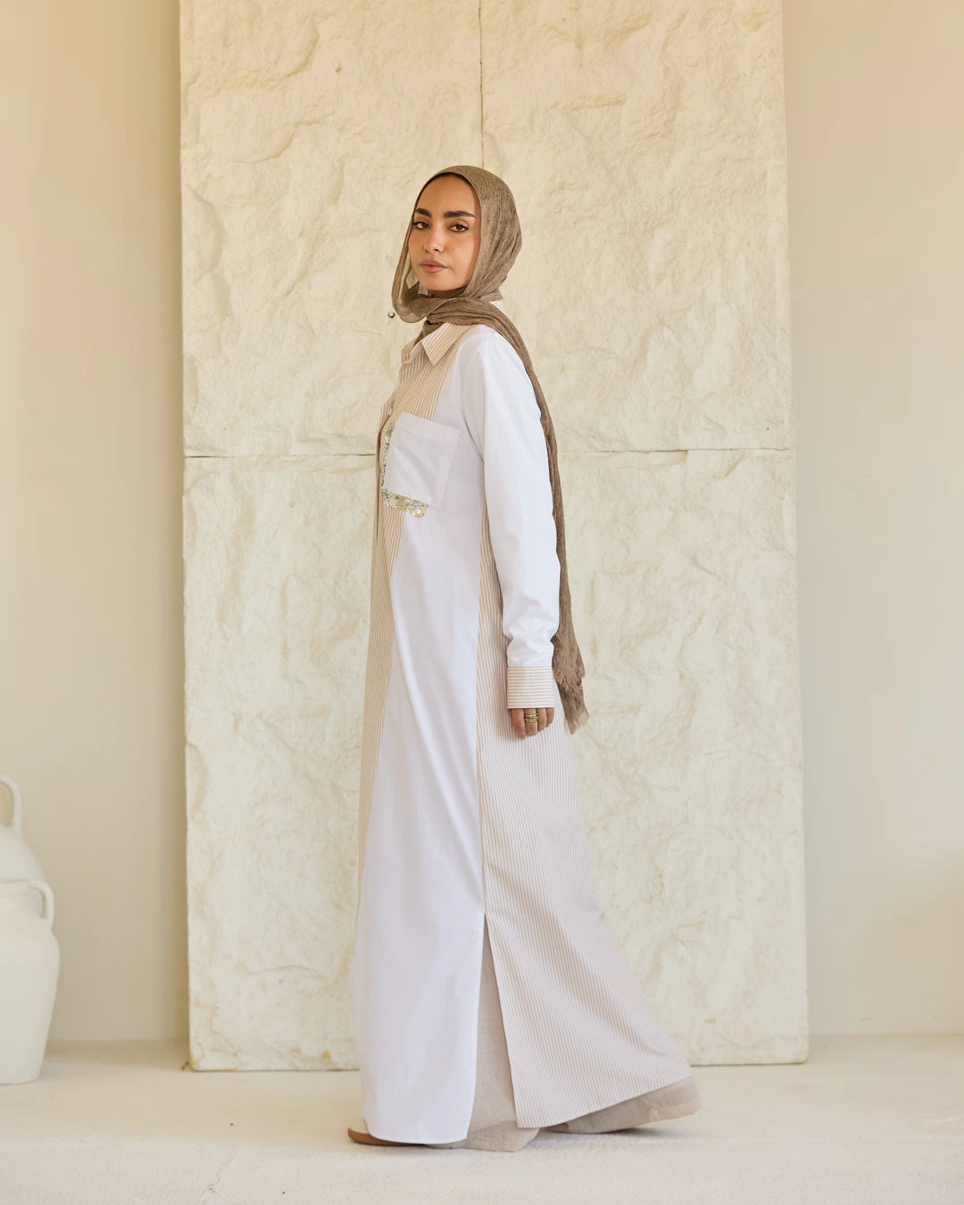 Plain & Striped Poplin Shirt Dress