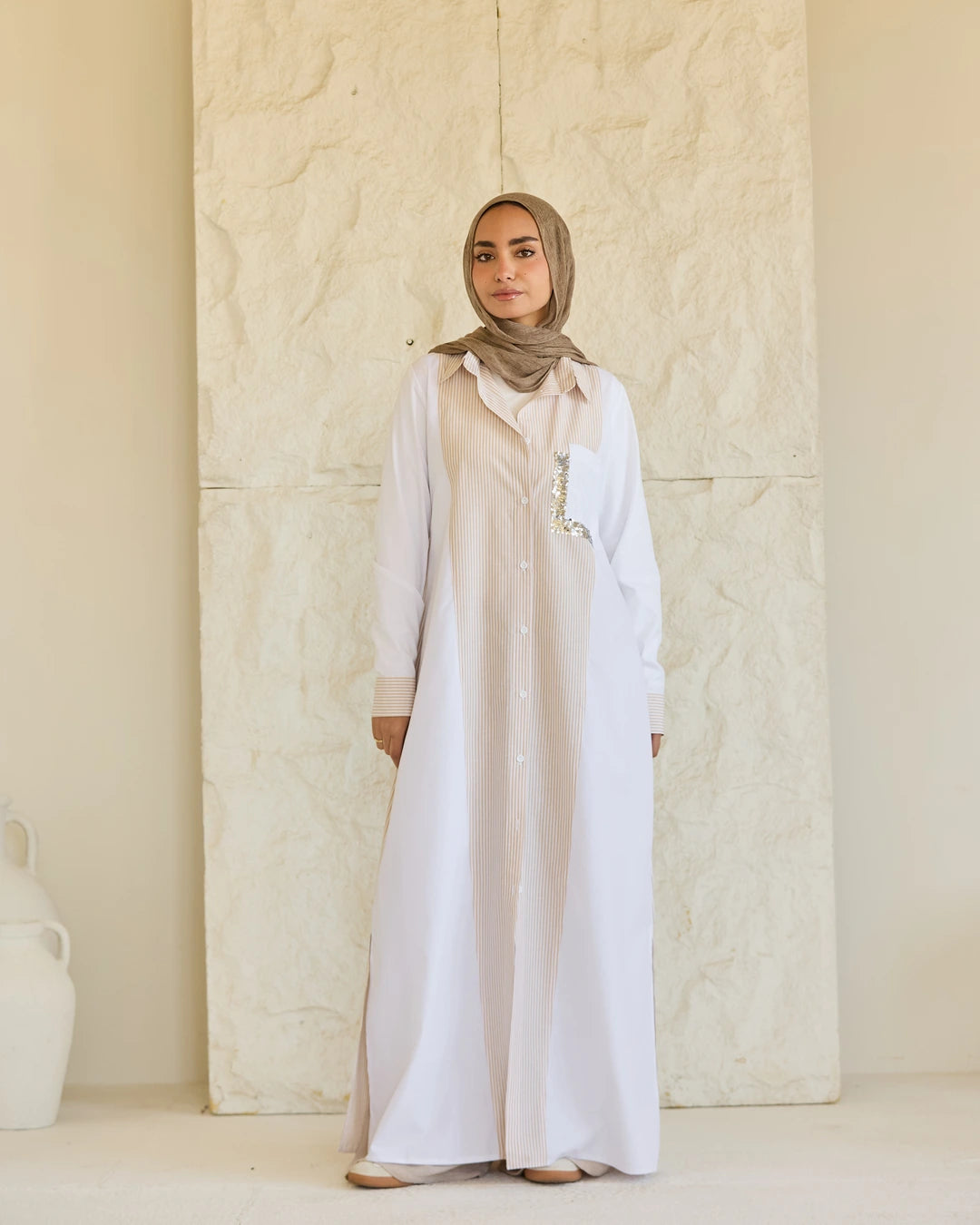 Plain & Striped Poplin Shirt Dress