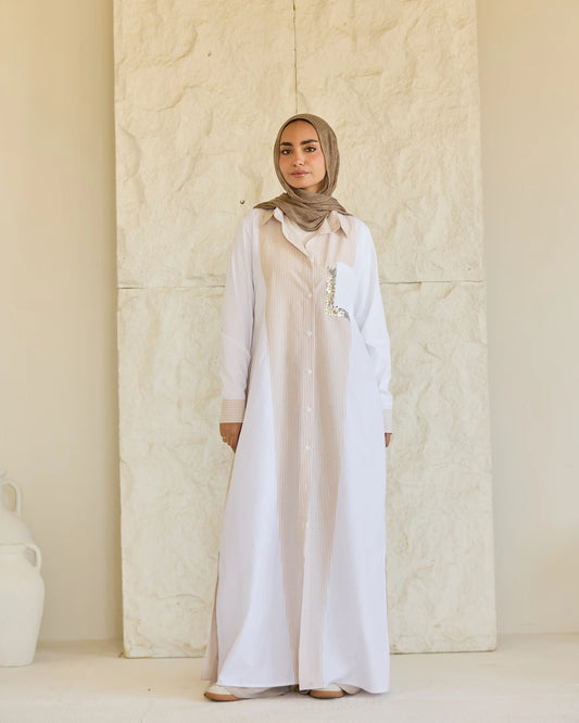 Plain & Striped Poplin Shirt Dress