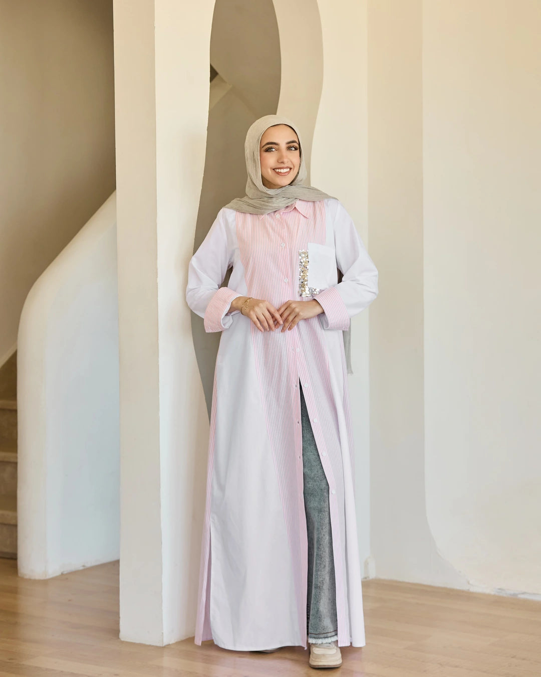 Plain & Striped Poplin Shirt Dress