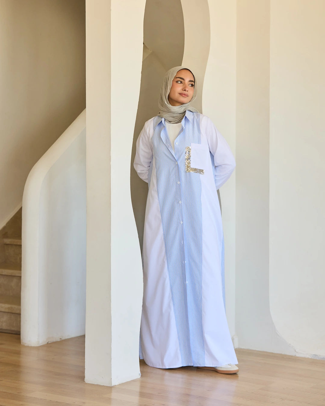 Plain & Striped Poplin Shirt Dress