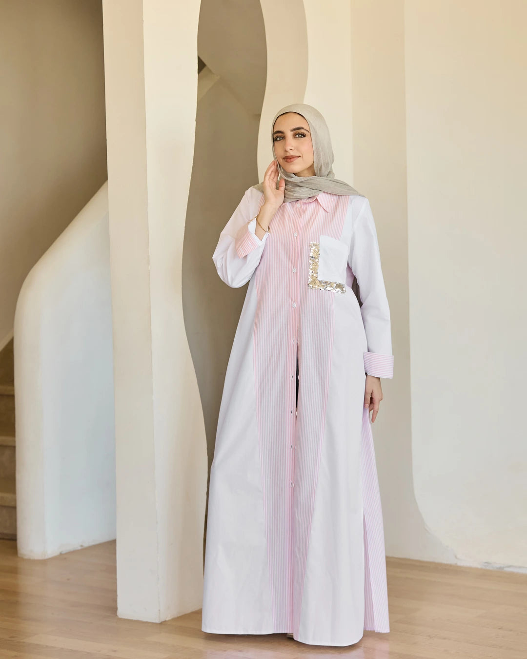 Plain & Striped Poplin Shirt Dress