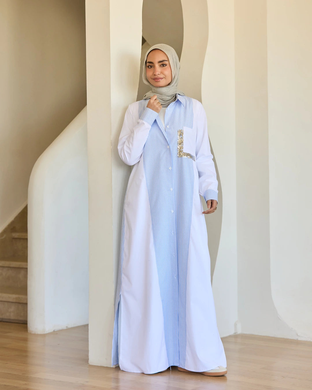 Plain & Striped Poplin Shirt Dress