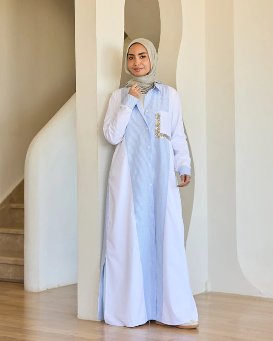 Plain & Striped Poplin Shirt Dress