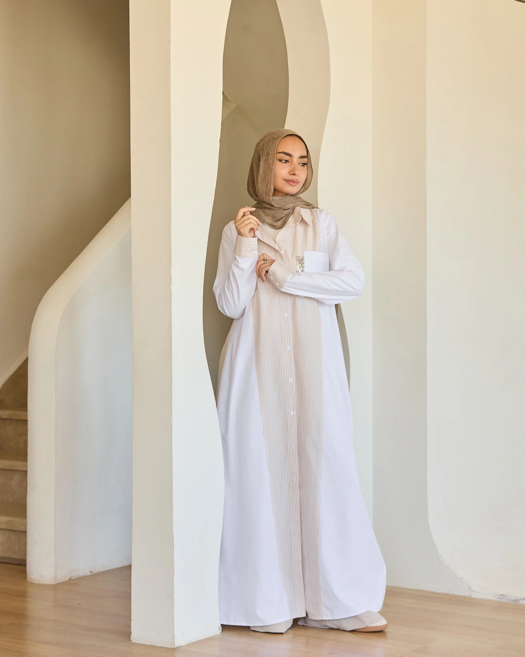 Plain & Striped Poplin Shirt Dress