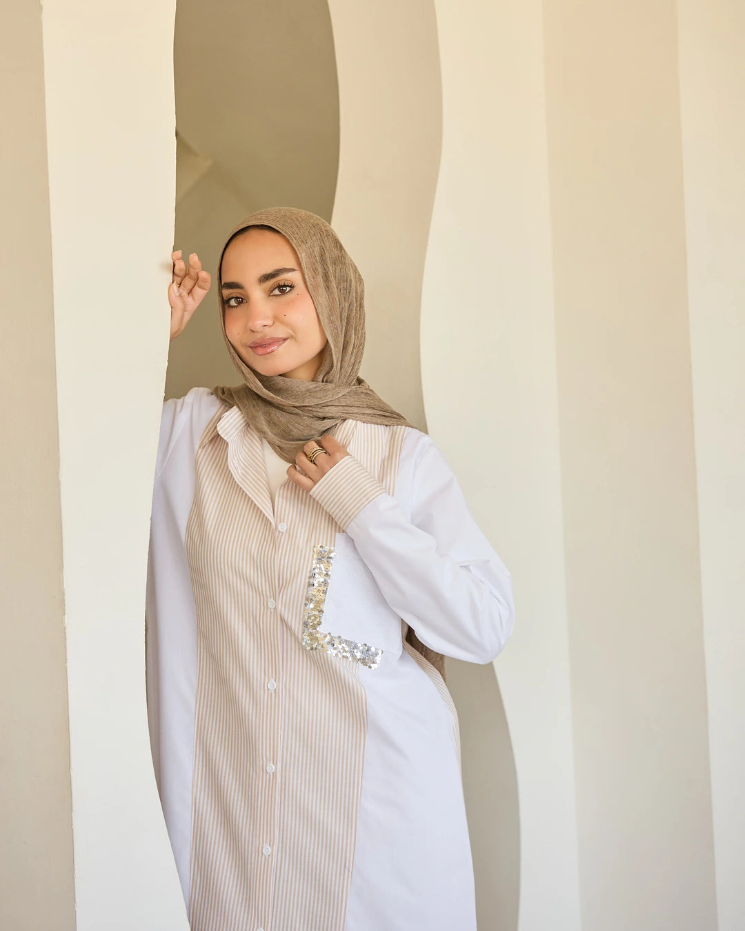 Plain & Striped Poplin Shirt Dress