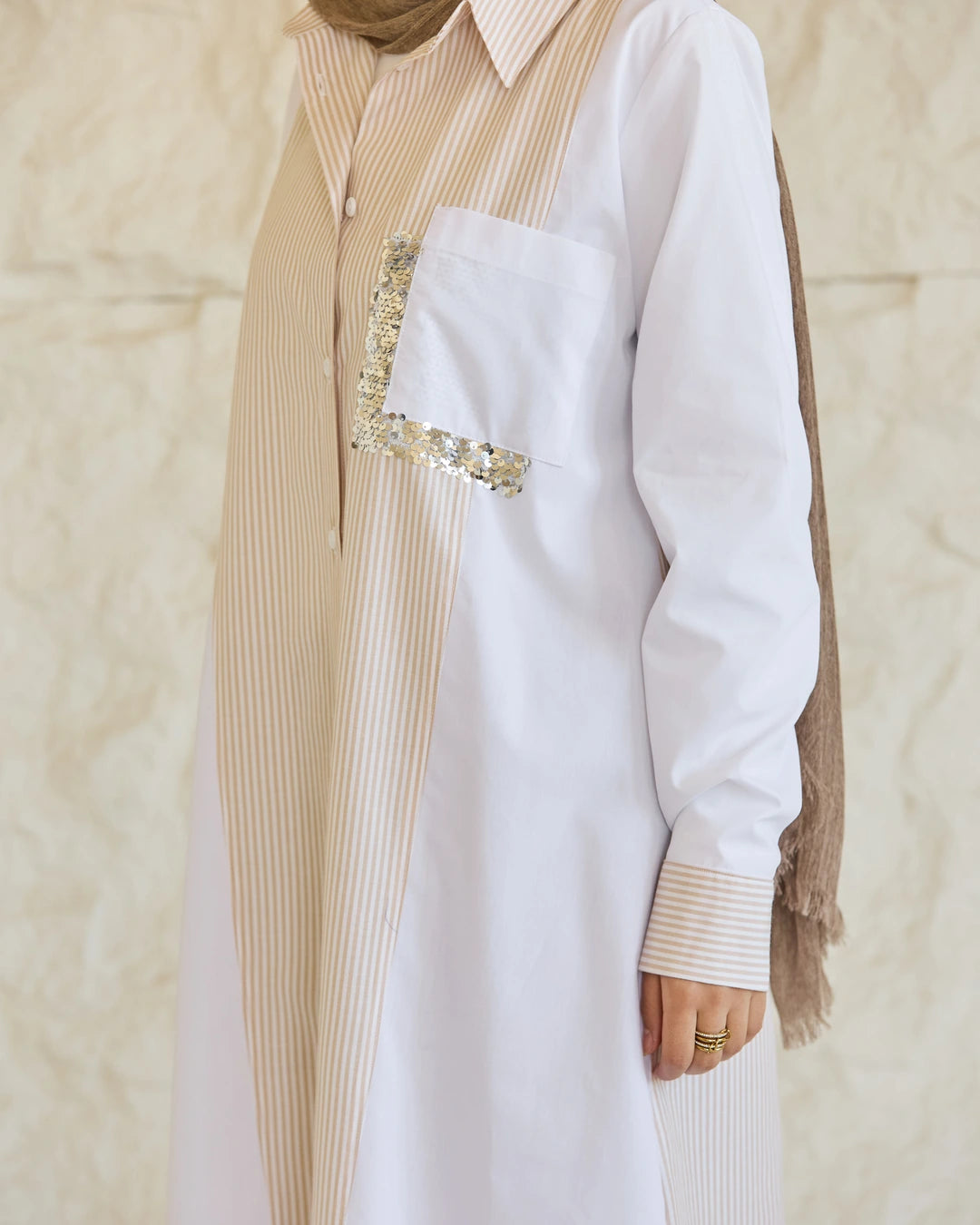 Plain & Striped Poplin Shirt Dress