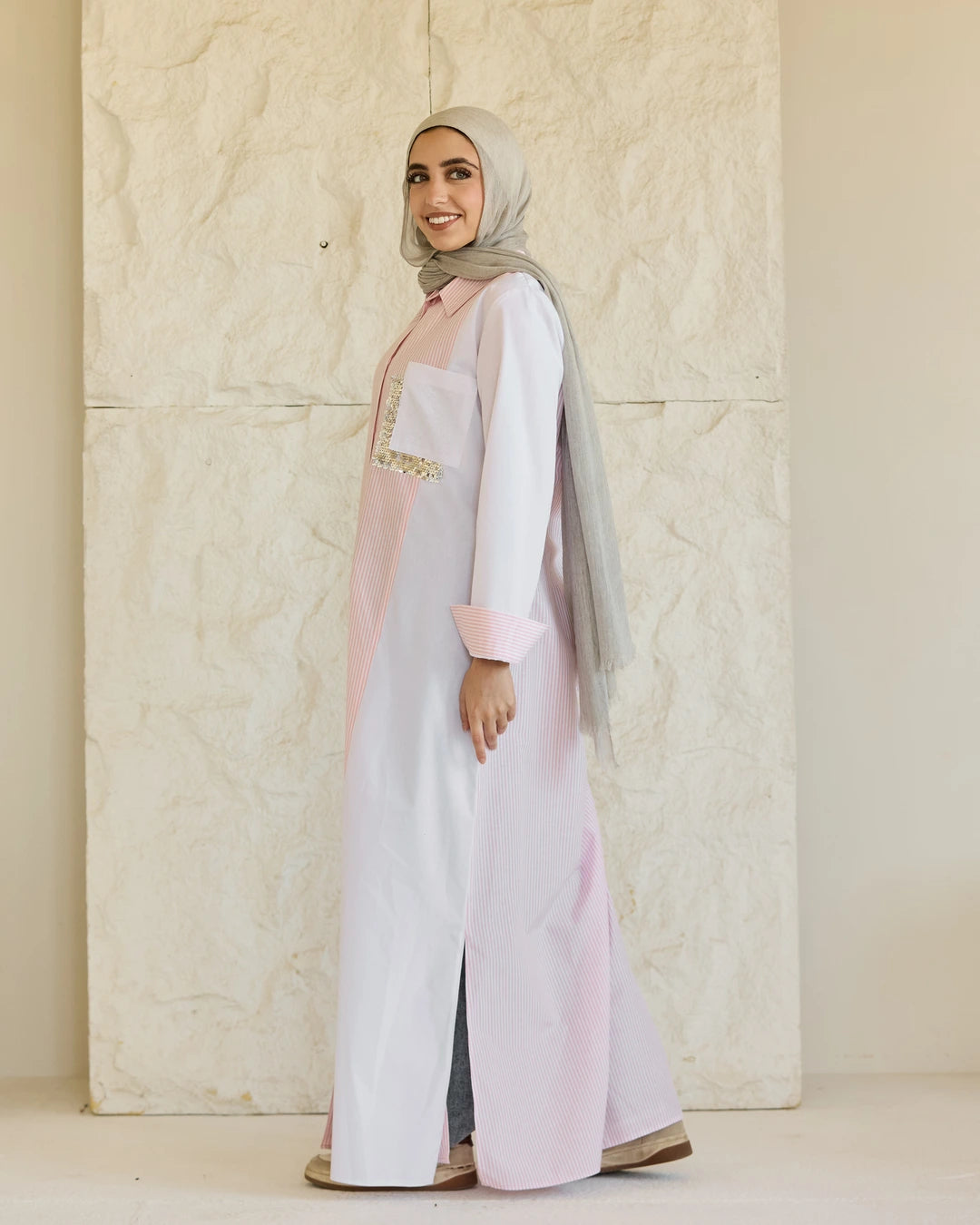 Plain & Striped Poplin Shirt Dress