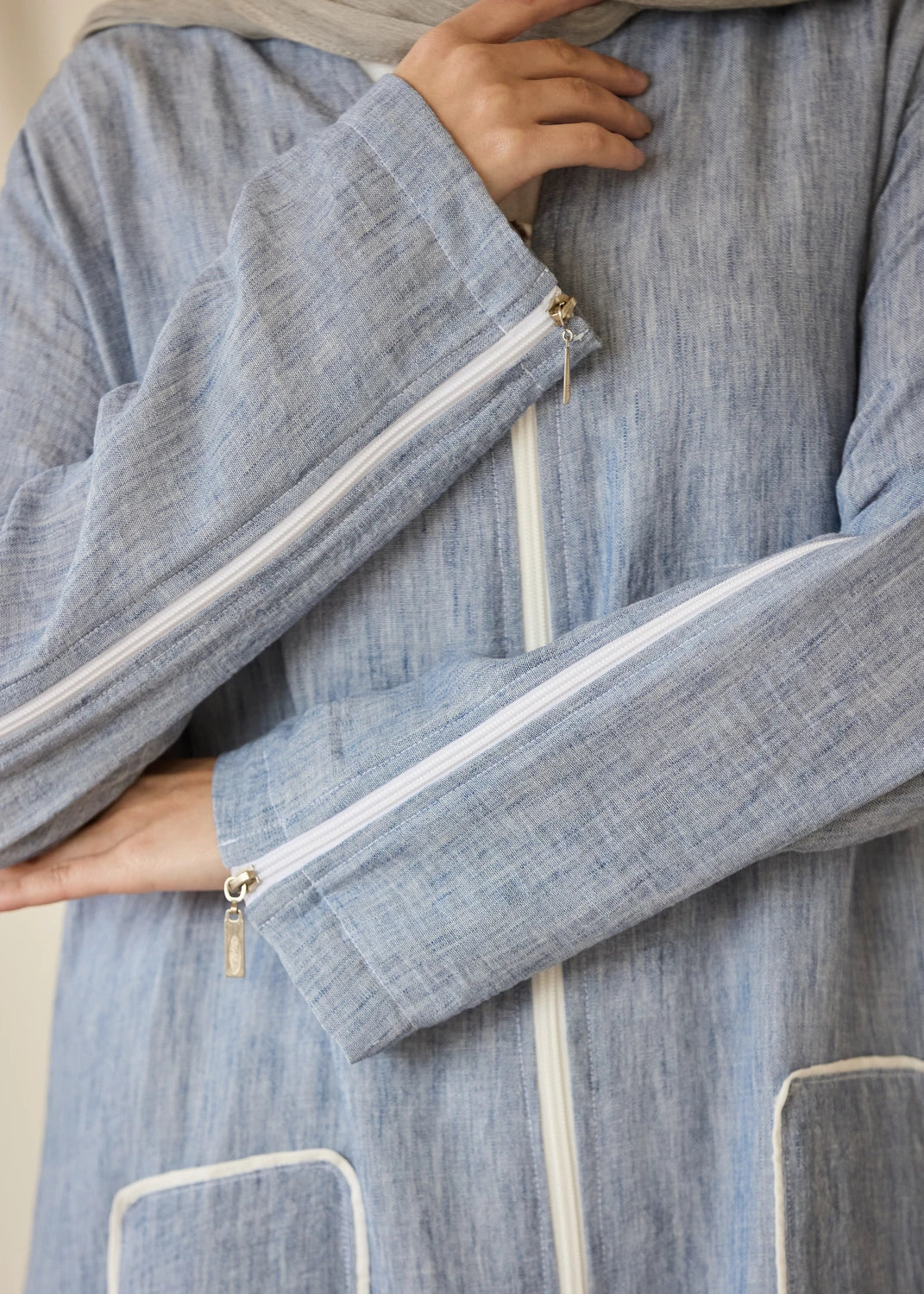 Linen Casual Dress with Zipper