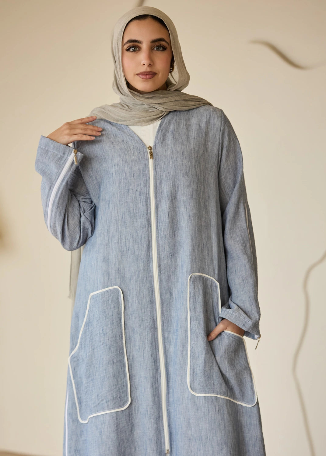 Linen Casual Dress with Zipper