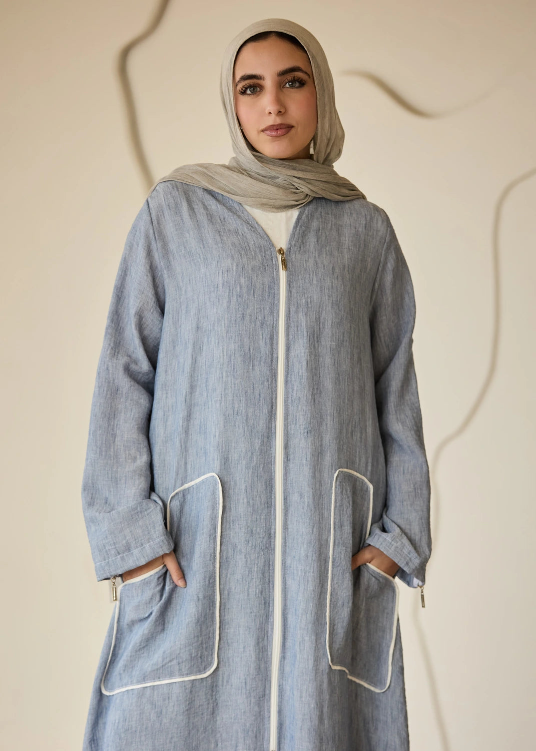 Linen Casual Dress with Zipper