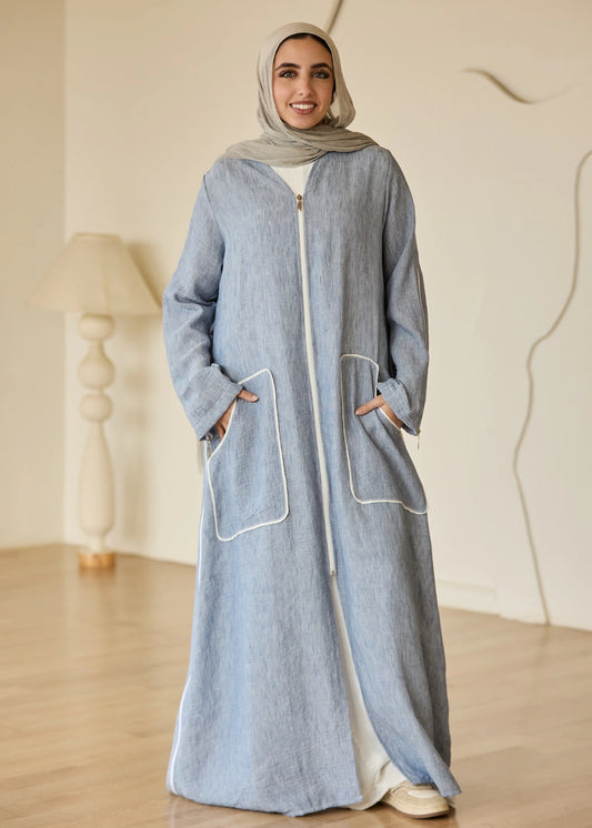 Linen Casual Dress with Zipper