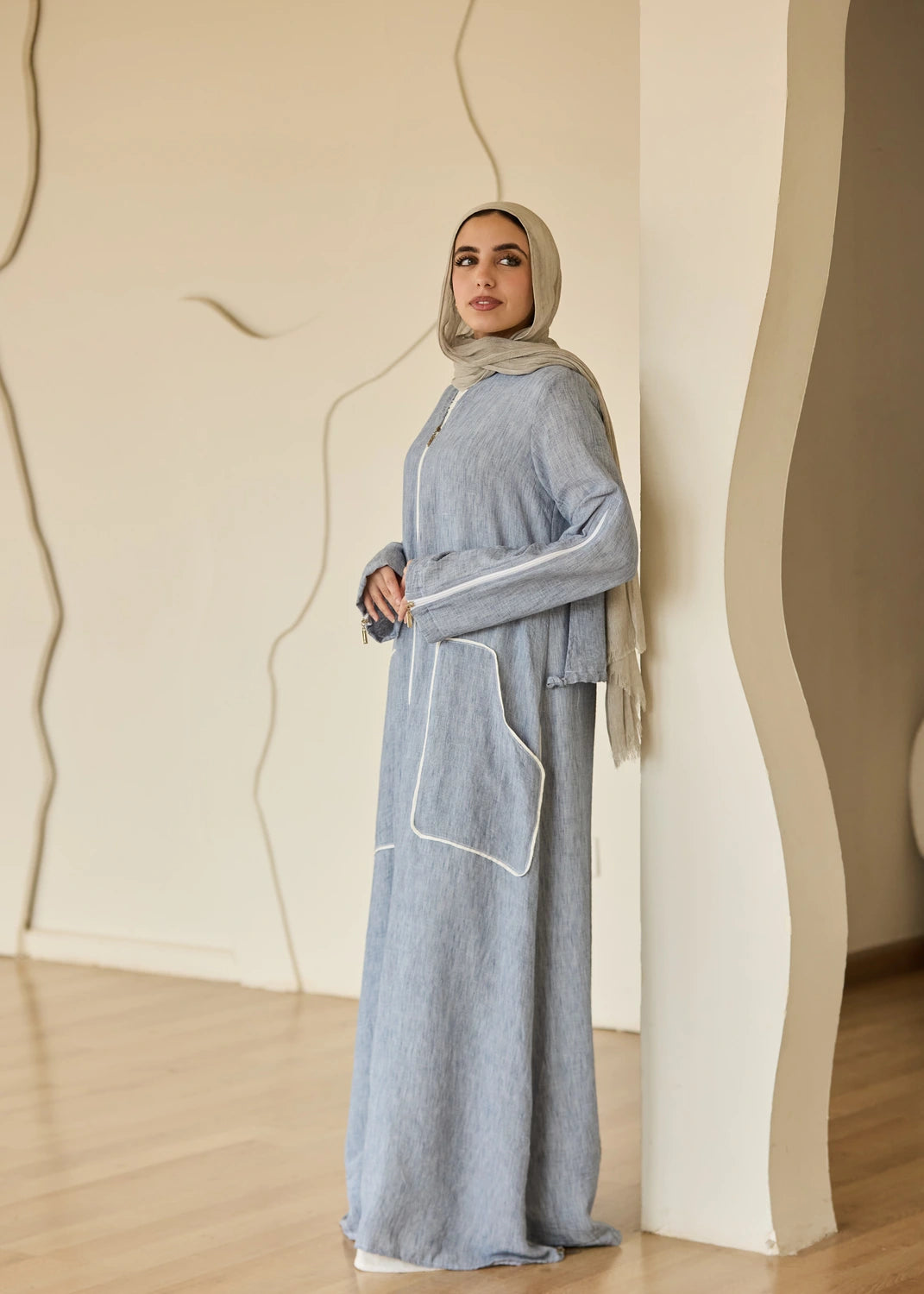 Linen Casual Dress with Zipper