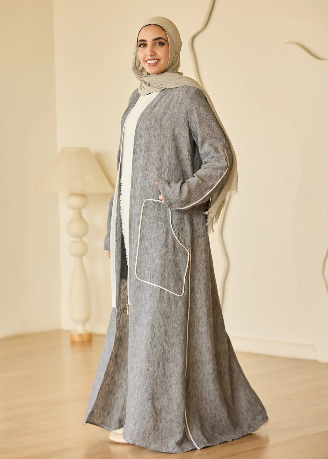 Linen Casual Dress with Zipper