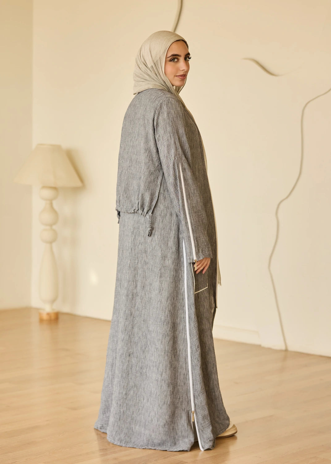 Linen Casual Dress with Zipper
