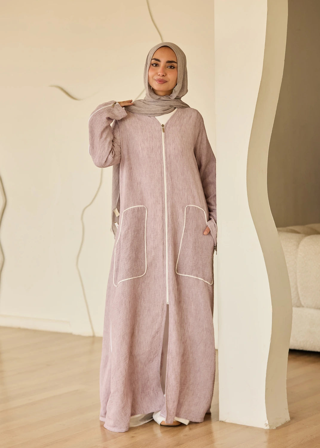 Linen Casual Dress with Zipper