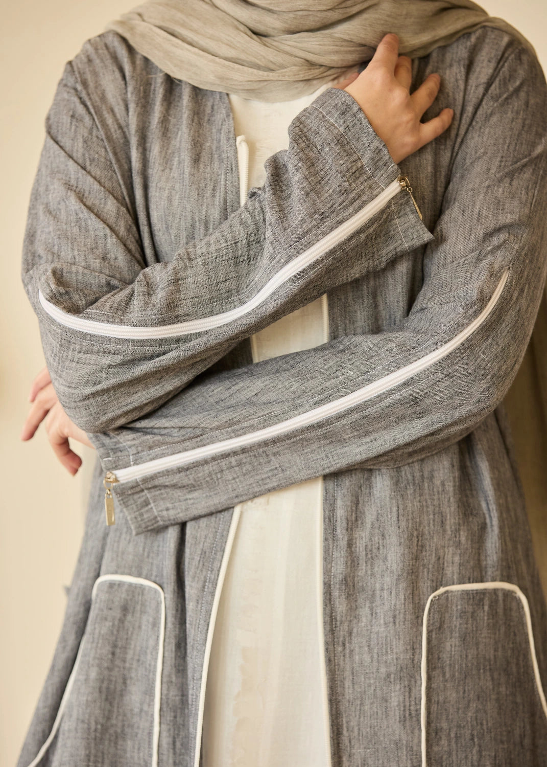 Linen Casual Dress with Zipper