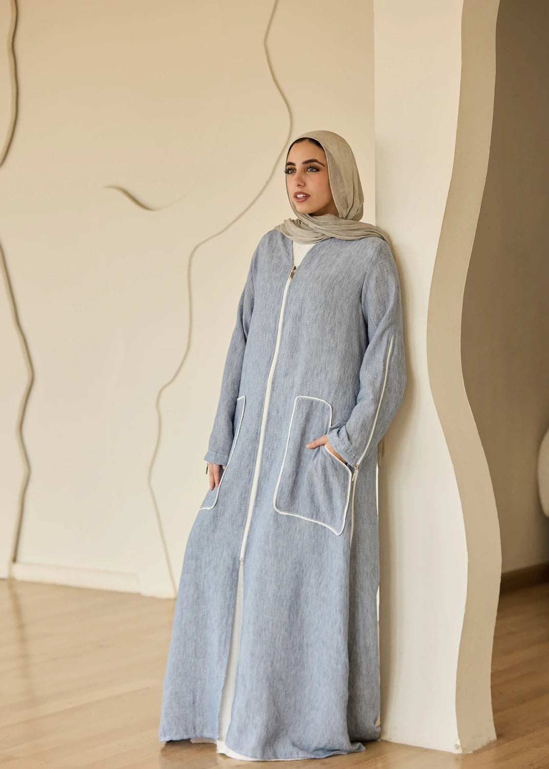 Linen Casual Dress with Zipper