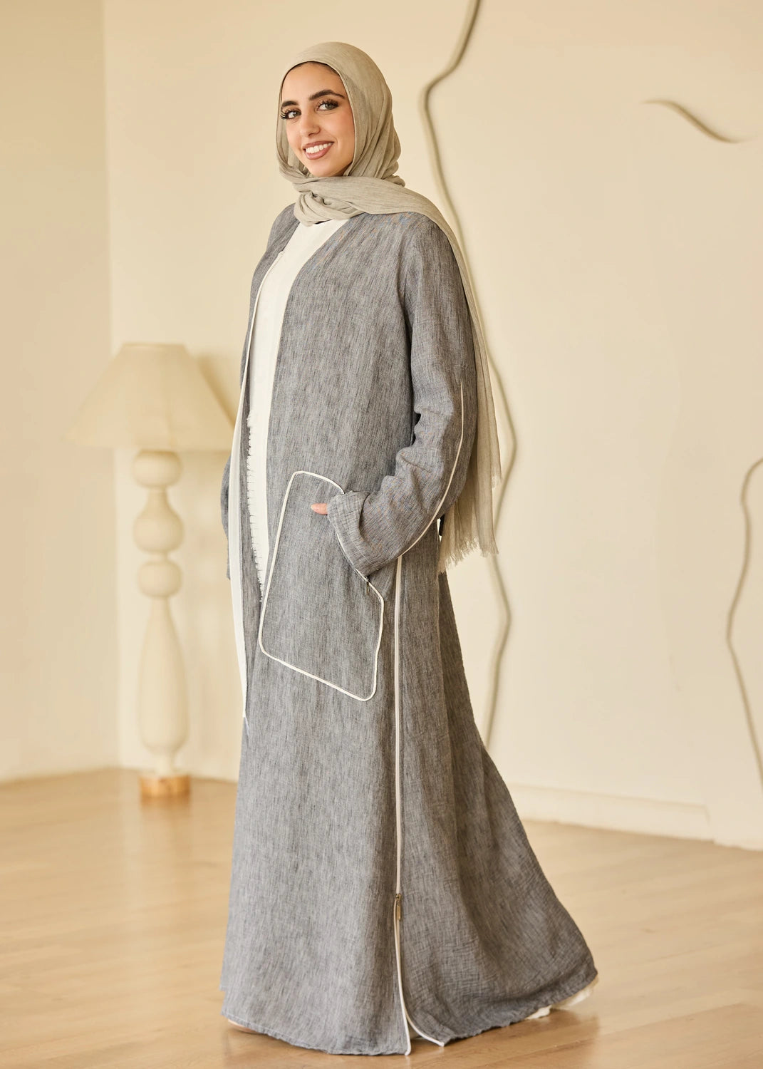 Linen Casual Dress with Zipper