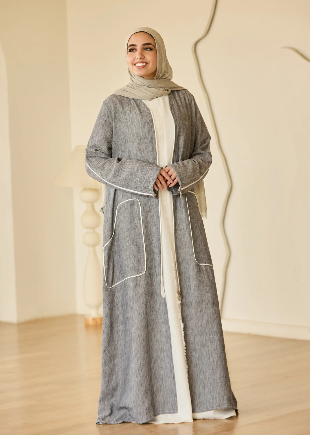 Linen Casual Dress with Zipper