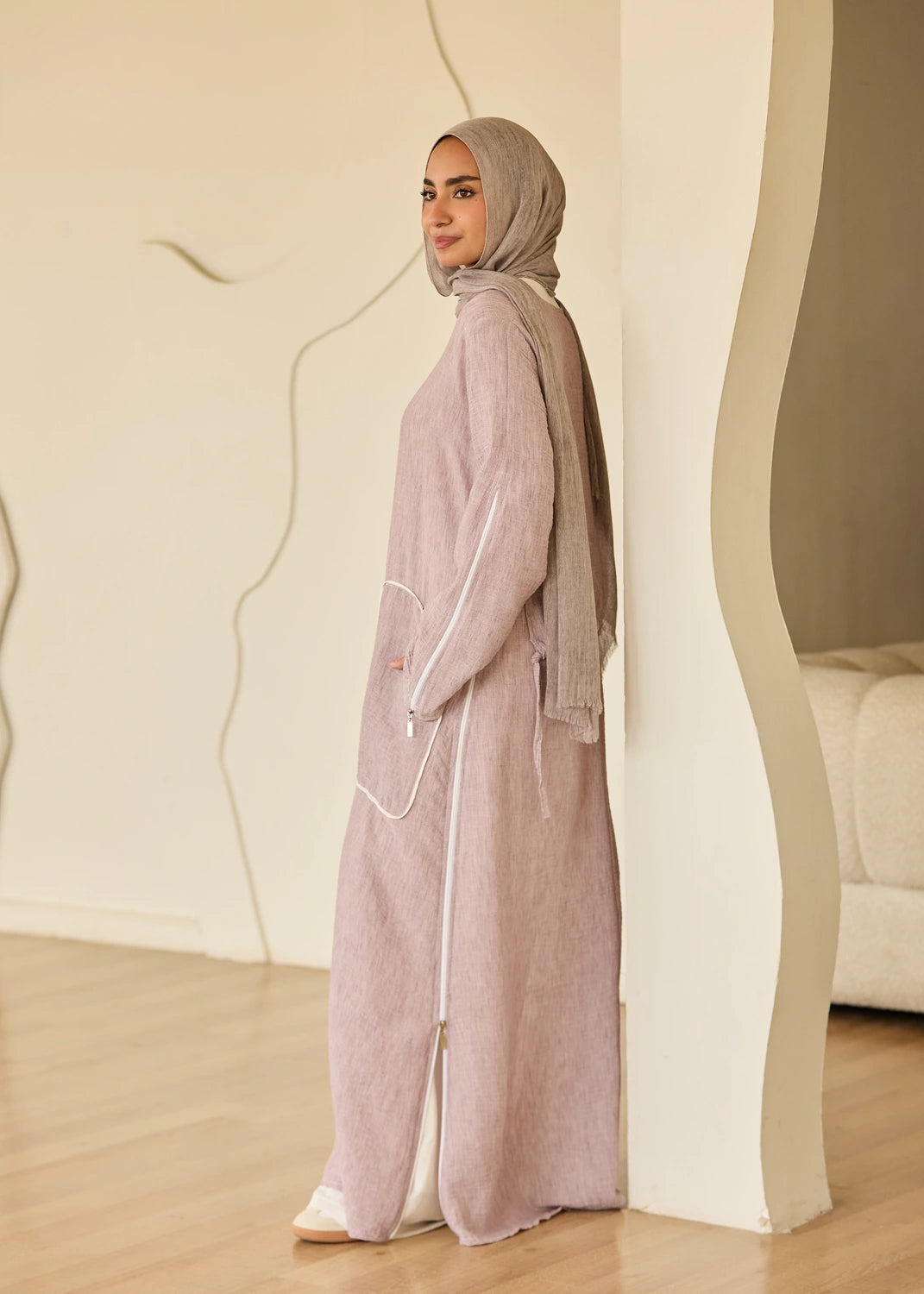 Linen Casual Dress with Zipper