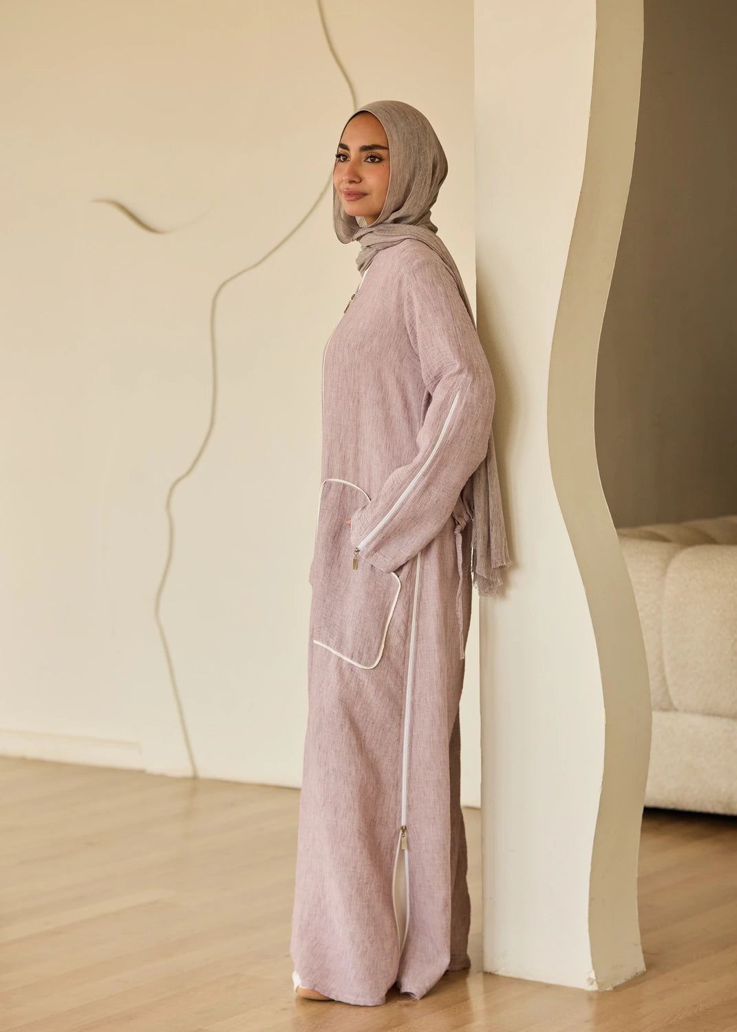 Linen Casual Dress with Zipper