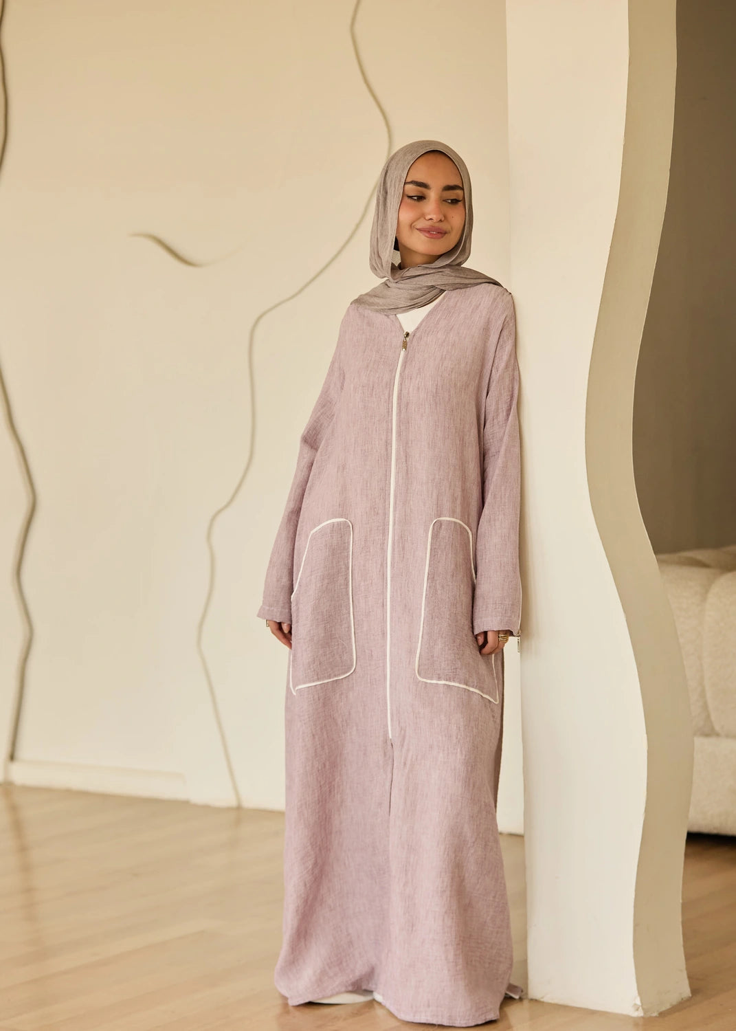 Linen Casual Dress with Zipper