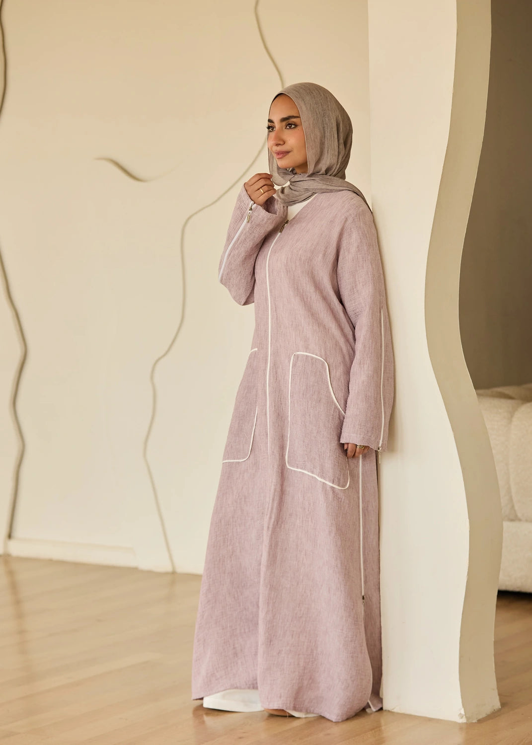 Linen Casual Dress with Zipper